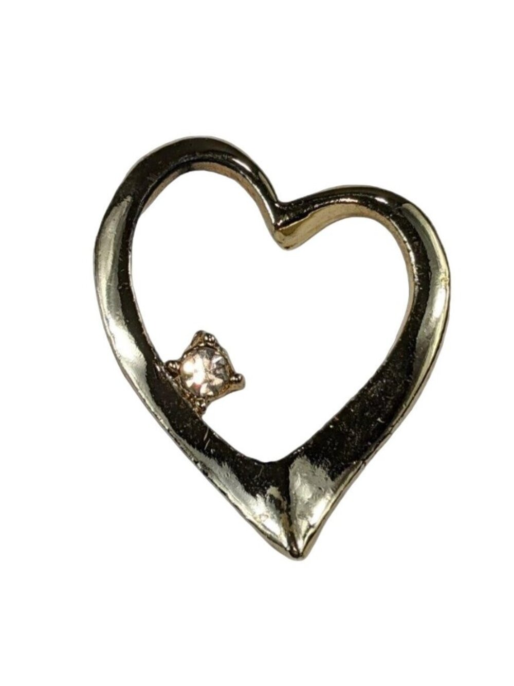 Gold-Tone Heart Pendant With Small Clear Rhinestone Accent